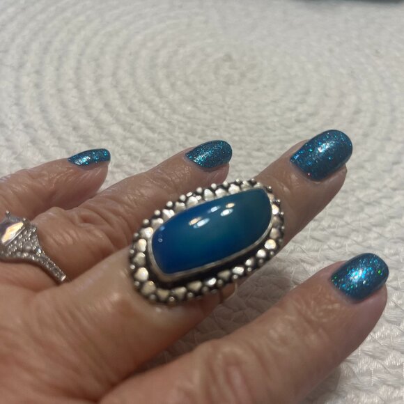 Beautiful BLUE BOTSWANA AGATE Handmade Sterling 925 Ring Size 8.5 #302D - Picture 1 of 3